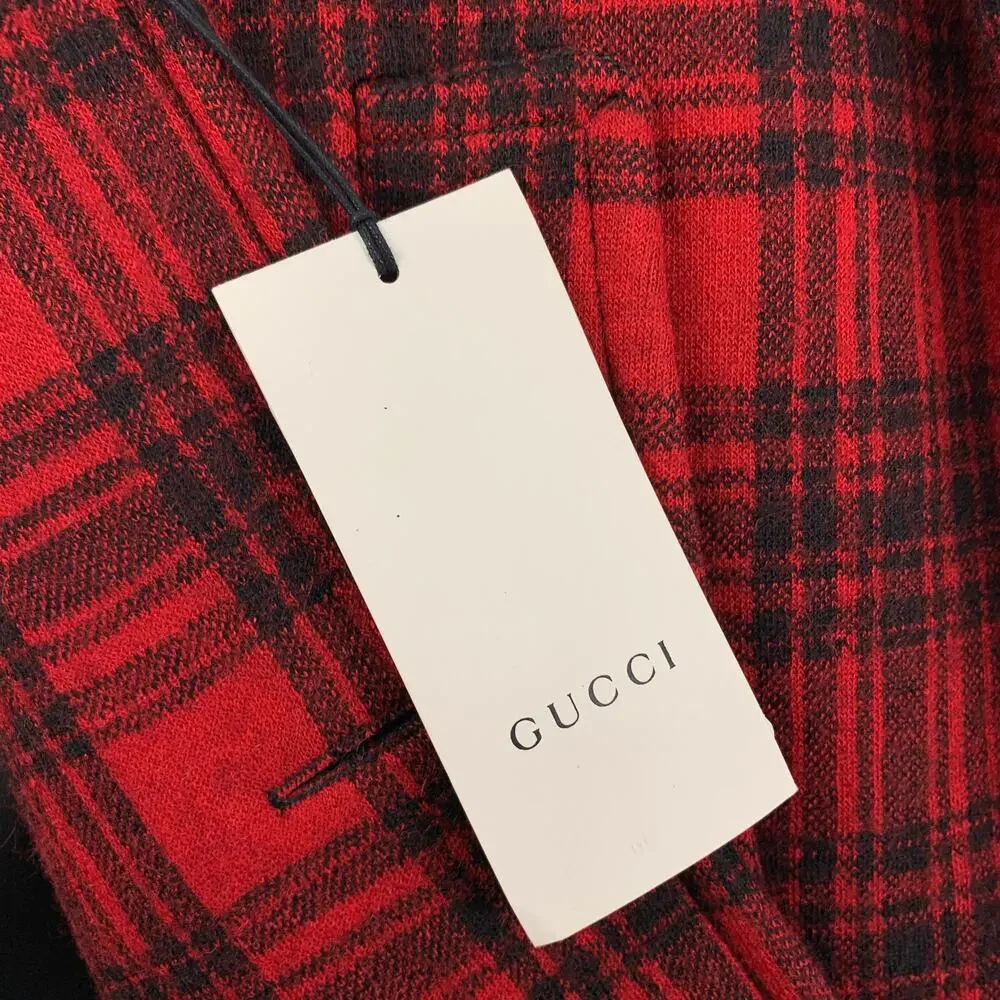 GUCCI FW 16 Size 40 Red Black Plaid Wool Blend Notch Lapel Coat